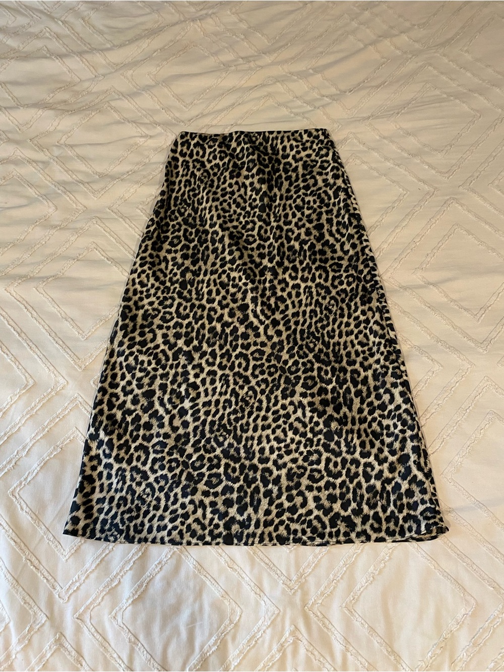 Leopard Print Satin Midi Skirt